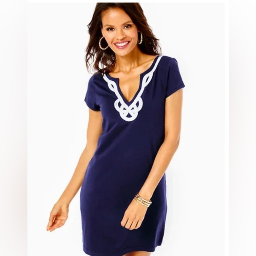 Lilly Pulitzer Womens Brewster Short Sleeve T-Shirt Dress In True Navy Small